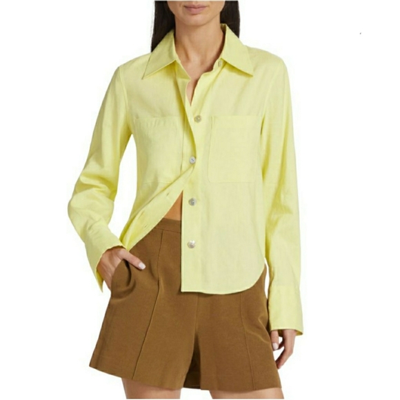 Vince Tops - Vince Linen Blend Yellow Green Button-Up Women's Shirt